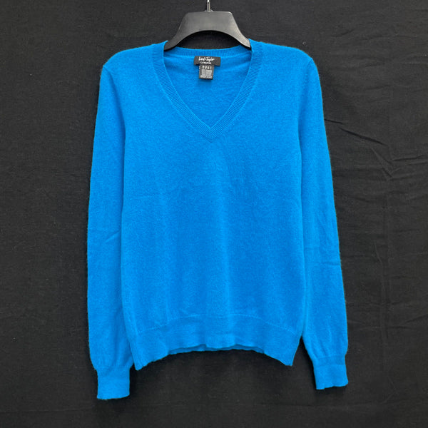 Wmns LORD & TAYLOR 100% Cashmere Blue V-Neck Pullover Knit Sweater Sz M