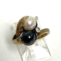 10K Yellow Gold Genuine Pearl & Spinel Accent Ring Size 3.5, 3.23g