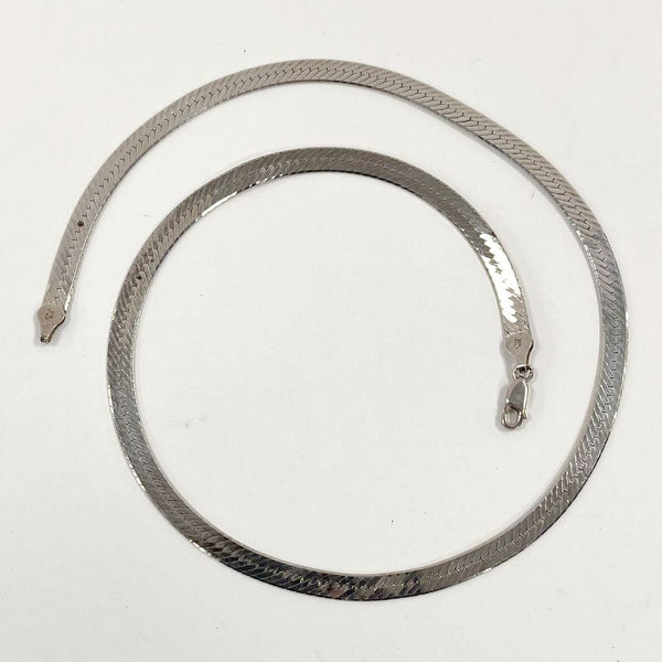 Sterling Silver 20” Long 5.4mm Wide Herringbone Statement Chain, 17.45g