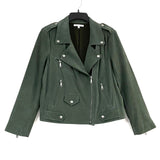 Wmns REBECCA MINKOFF Army Green Genuine Goatskin Suede Leather Moto Jacket Sz L