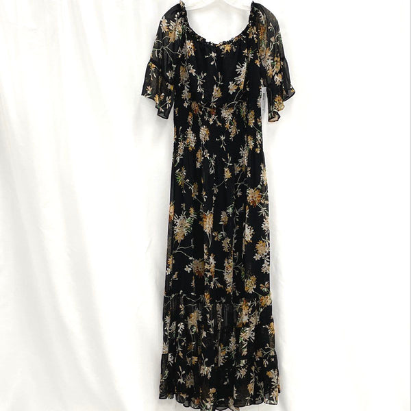 NWT Premier Amour Black Rust Off White Floral Long Ruffle Dress Women’s Sz 12