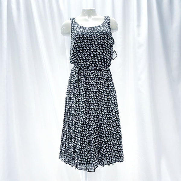 NWT Wmns HALOGEN Gray & Black Pattern Chiffon Pleated Midi Dress Sz 4 MSRP$98