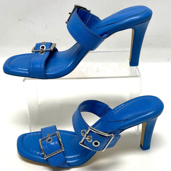 White House Black Market Blue Leather Double Buckle Heels Women’s Sz 6.5M