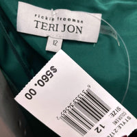 NWT Wmns RICKIE FREEMAN TERI JON Emerald Green Formal Cape Dress Sz 12 MSRP$560