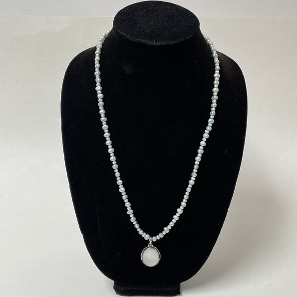 925 Sterling Silver Mother Of Pearl Enhancer With Pearl Necklace 25 Inches