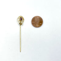 Vintage 10K Yellow Gold Stick Pin w Purple Glass Gem & Seed Pearl, 0.94g