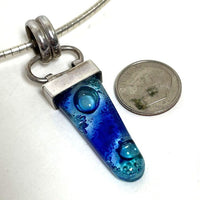 17" Sterling Silver Blue Art Glass Pendant Necklace, 21.05g