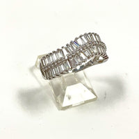 Size 9 Sterling Silver Split Shank Sparkling CZ Double Baguette Curve Ring 3.04g