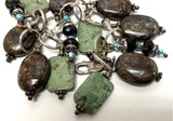 8" Sterling Silver Toggle Bronzite & Green Jasper Dangle Bracelet, 58.23g