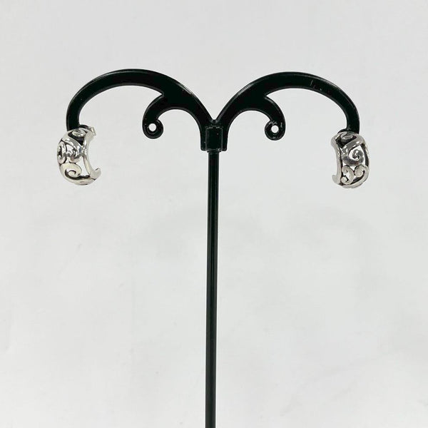 13.5mm Sterling Silver Openwork Scroll Design Hoop Post Earrings 3.45 grams