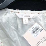 NWT Wmns LAUREN CONRAD White Polka Dot Short Puff Sleeve Ruffle Wrap Blouse Sz S
