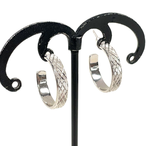 Sterling Silver 4mm Wide 3/4" Hoop Earrings w Engraved Cross-Hatch Design, 3.84g