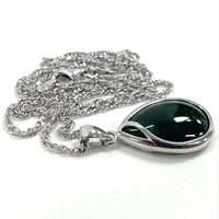 Sterling Silver Green Jade 20x13mm Teardrop Pendant on 18" Chain