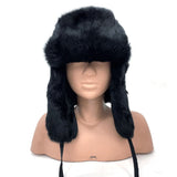Unisex KLONDIKE Black Genuine Rabbit Fur Russian Winter Trapper Hat Sz L