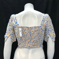 NWT Wmns Favorite Daughter ANTHROPOLOGIE Blue Floral Puff Sleeve Crop Top Sz M