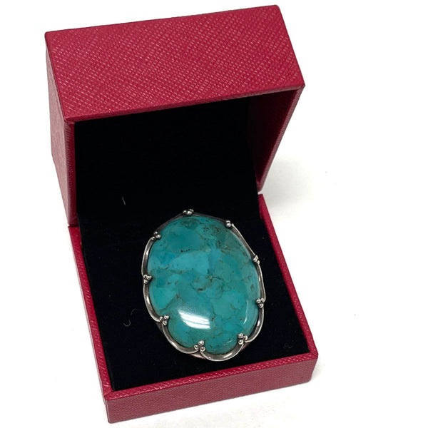 Sterling Silver Large Oval Cut Turquoise Ring Size 6.5, 22.94g