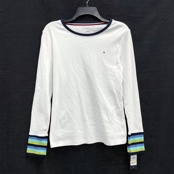 NWT Wmns TOMMY HILFIGER 100% Cotton White Logo Long Sleeve Shirt Sz M MSRP$49.5