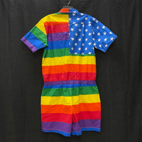 NWT Mens UZZI Rainbow American Flag Short Sleeve Onesie Romper Sz XL MSRP$135