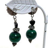 Sterling Silver Dangle Earrings w/ Malachite & Onyx Bead Accents, 13.48g