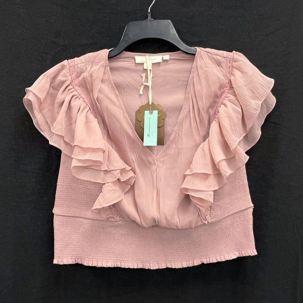 NWT Wmns Forever That Girl ANTHROPOLOGIE Dusty Pink Smocked Ruffle Crop Top 1X