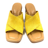 Marc Fisher LTD Barli Heeled Slip On Sandal Yellow Suede Women's Size 8.5