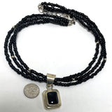 SILIPADA 925 Sterling Silver 3 Strand Necklace Black Onyx W/ Modernist Pendant