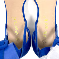 Allegra K Blue Faux Suede Ankle Strap Block Low Heel Sandals in Box Women's 9.5