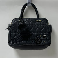 Betsey Johnson Black Puffy Heart Quilted Satchel Purse w Dragonfly