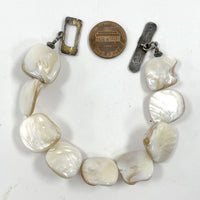 7.5" Sterling Silver Mother of Pearl Beaded Square Nugget Bracelet 28.45 grams