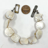 7.5" Sterling Silver Mother of Pearl Beaded Square Nugget Bracelet 28.45 grams