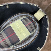 Mens STETSON Wool Blend Dark Brown Faux Leather Crushable Cowboy Hat Sz L