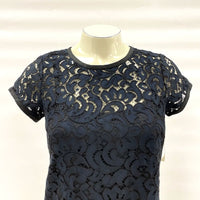 NWT LOFT Women's Sz 0p Black Navy Lace Overlay Short Sleeve Dress