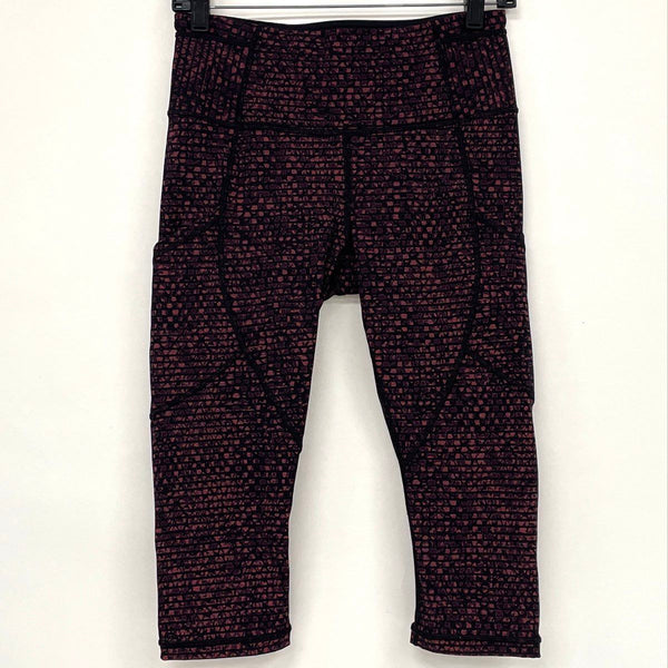 Lululemon Pink Black Patterned Cropped Leggings Women’s Sz 6
