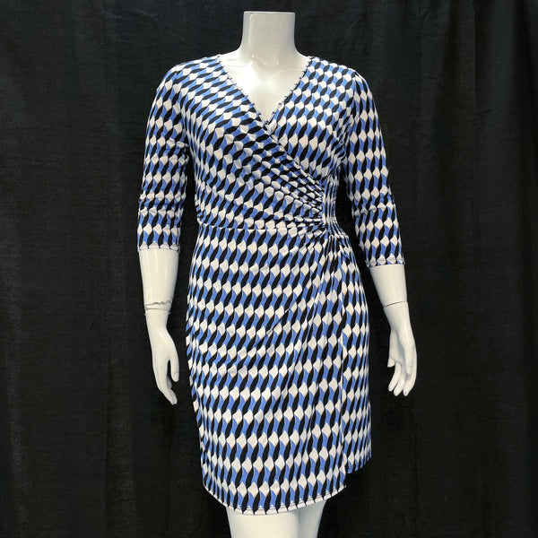 NWT Wmns LAUNDRY by SHELLI SEGAL Blue Geometric Pattern Dress Sz L MSRP$138