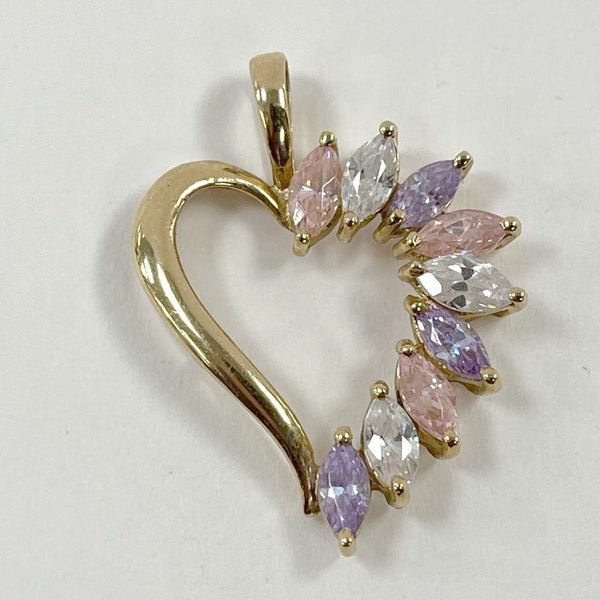 10K Yellow Gold Multi-Color Marquise Cut CZ Heart Pendant - 2.75g