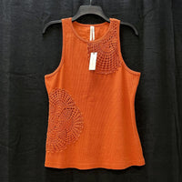 NWT Wmns by ANTHROPOLOGIE Burnt Orange Crochet Ribbed Boho Tank Top Sz L MSRP$68