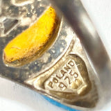 Sterling Silver Sz. 6 Abstract-Style 3-Stone Amber Ring, 5.55g