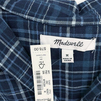 NWT Wmns MADEWELL Blue Plaid Loose Fit Collared Short Sleeve Top Sz M MSRP$78