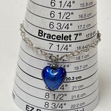 925 Sterling Silver Bracelet With Art Glass Blue Heart Charm 7.36 Gram