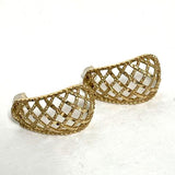 14K Yellow Gold Lattice Open Work J Hoop Earrings, 2.86g