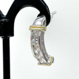 925 Sterling Silver Two Tone J Hook Earrings With Channel Set CZ's