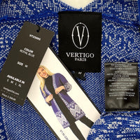 NWT Vertigo Paris Royal Blue White Patterned Cardigan Women’s Sz M