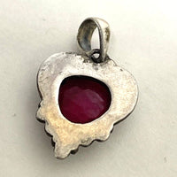 Sterling Silver Ruby Crystal Pendant with Bali Bead Detailing, 5.04g