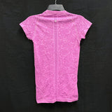 Wmns LULULEMON Purple Rosette Swiftly Tech Short Sleeve Stretch Shirt Sz 4