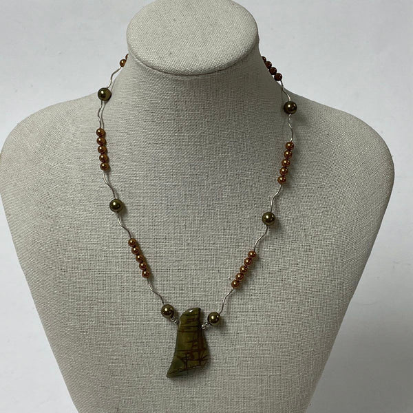 925 Sterling Silver With Jasper and Faux Pearls Necklace