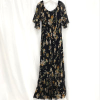 NWT Premier Amour Black Rust Off White Floral Long Ruffle Dress Women’s Sz 12