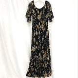 NWT Premier Amour Black Rust Off White Floral Long Ruffle Dress Women’s Sz 12