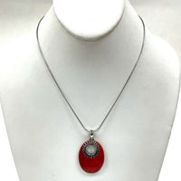 18" Sterling Silver Red Sponge Coral Pendant Necklace, 12.35g