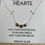 925 Sterling Silver Footnotes Tri-Colored Hearts Necklace New In Box 18" Length