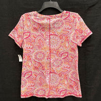 NWT Wmns T by TALBOTS Pink & Orange Paisley Short Sleeve Shirt Sz S